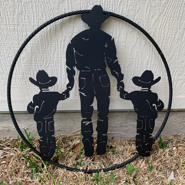 24" FATHER & 2 SON LASER CUT METAL WALL ART CUSTOM VINTAGE CRAFT RUSTIC BLACK HAND MADE