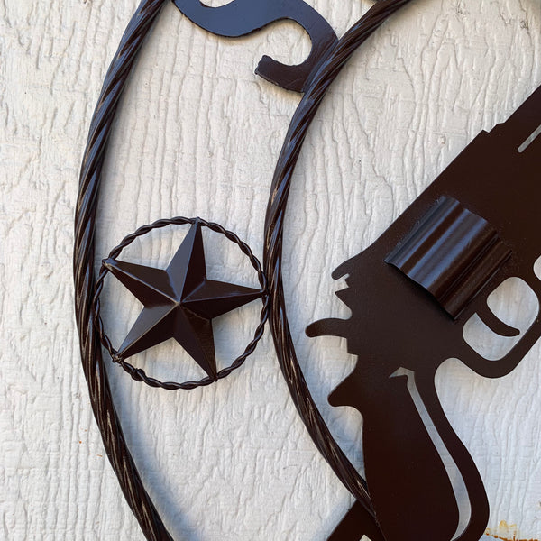 #SI_XL2132 SOUTHERN PRIDE 24" GUNS PISTOLS BROWN METAL WALL ART WESTERN HOME DECOR NEW