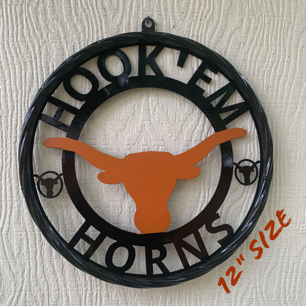 HOOKEM HORNS TEXAS LONGHORNS HOOK EM METAL CUSTOM VINTAGE CRAFT WALL ART TEAM SIGN HANDMADE