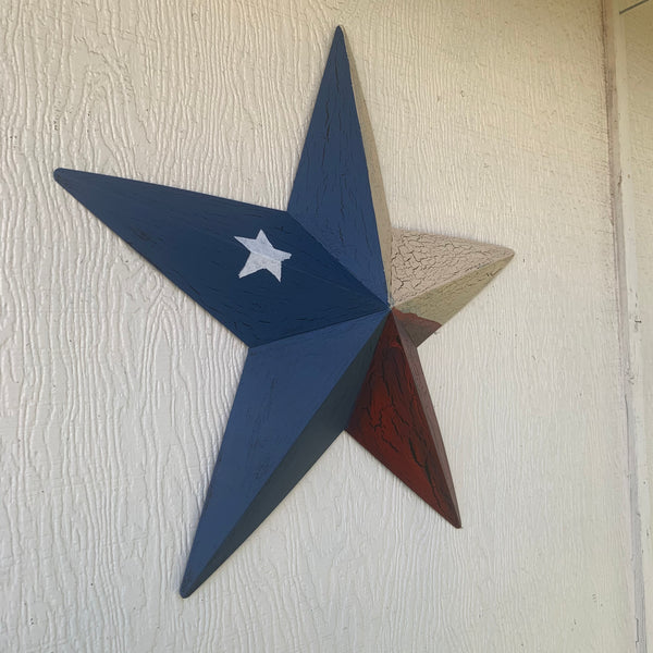 CRACKLE STYLE RED BEIGE & BLUE METAL BARN STAR METAL WALL ART WESTERN HOME DECOR RUSTIC NEW