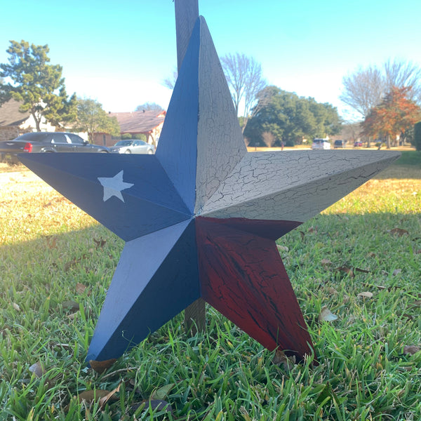 CRACKLE STYLE RED BEIGE & BLUE METAL BARN STAR METAL WALL ART WESTERN HOME DECOR RUSTIC NEW