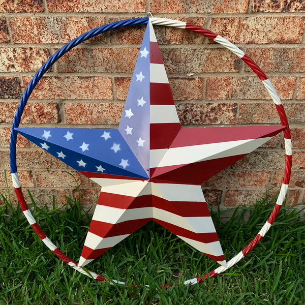 USA AMERICANA FLAG STAR METAL RED WHT BLUE STAR WESTERN HOME DECOR HANDMADE 12",16",24",32"36",38",40",48"
