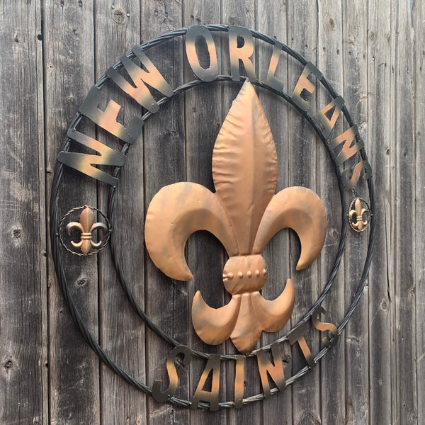 18", 24", 32" NEW ORLEANS SAINTS METAL SIGN WALL ART WESTERN HOME DECOR RUSTIC GOLD & BLACK ART NEW