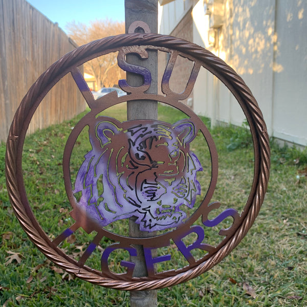 12" LSU TIGERS CUSTOM METAL VINTAGE CRAFT HOME DECOR HANDMADE
