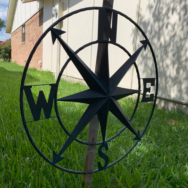COMPASS NAVY BLUE 24" METAL SIGN WESTERN HOME DECOR HANDMADE NEW
