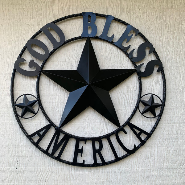 #EH10562 GOD BLESS AMERICA BLACK METAL BARN LONE STAR WESTERN HOME DECOR HANDMADE NEW