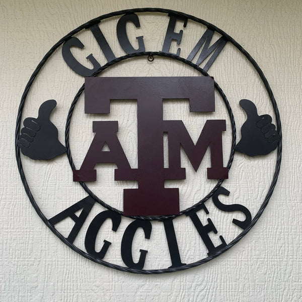 GIGEM AGGIES METAL CUSTOM VINTAGE CRAFT TEAM SIGN HANDMADE
