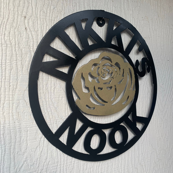 CUSTOM NAME GOLD FLOWER VALENTINE'S LASERCUT METAL SIGN WESTERN HOME DECOR CUSTOM SIGN