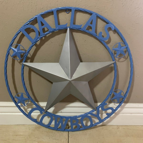 DALLAS COWBOYS LIGHT BLUE & SILVER DECOR METAL ART WESTERN HOME WALL DECOR SIZE:24",32",36",40",42",44",46",50"