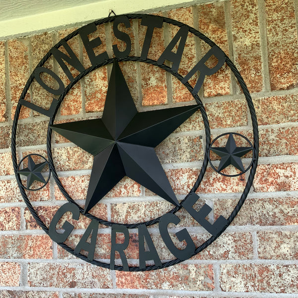 LONESTAR GARAGE STYLE CUSTOM BARN NAME STAR LONESTAR GARAGE METAL NAME BARN STAR WITH TWISTED ROPE RING 3d STAR ART WESTERN HOME DECOR RUSTIC BROWN
