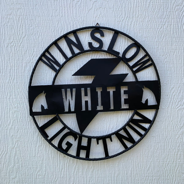 CUSTOM NAME LIGHTNIN HORSE SIGN RAW METAL BARN ROPE RING WESTERN HOME DECOR HANDMADE 24",32",36"