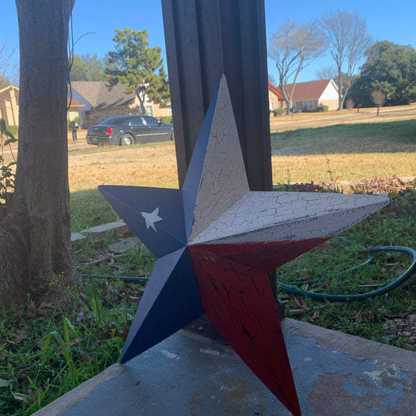 CRACKLE STYLE RED WHITE & BLUE METAL BARN STAR METAL WALL ART WESTERN HOME DECOR RUSTIC NEW