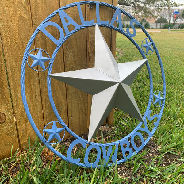 DALLAS COWBOYS LIGHT BLUE & SILVER DECOR METAL ART WESTERN HOME WALL DECOR SIZE:24",32",36",40",42",44",46",50"
