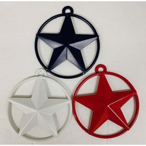 3" BARN STAR SOLID RING METAL ART RED WHITE BLUE-A10025