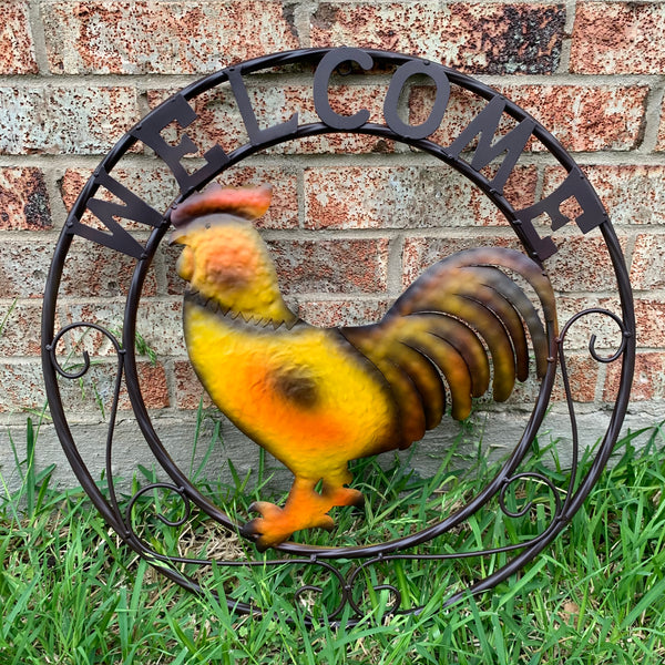 WELCOME 24" ROOSTER & METAL SCROLL STYLE WESTERN HOME DECOR HANDMADE NEW-#EH10143