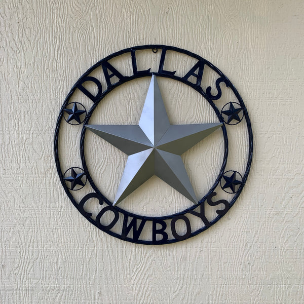 DALLAS COWBOYS SILVER & NAVY BLUE BARN STAR CUSTOM METAL VINTAGE LONE STAR WESTERN HOME DECOR HANDMADE 24",32",36",40",42",44",46",48",50"