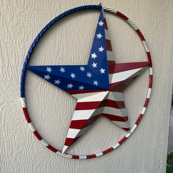 USA AMERICANA FLAG STAR METAL RED WHT BLUE STAR WESTERN HOME DECOR HANDMADE 12",16",24",32"36",38",40",48"