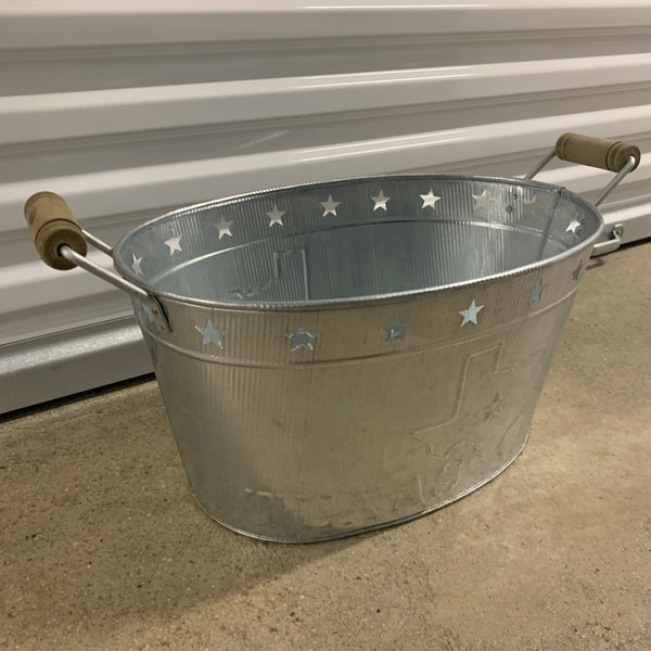 24" TEXAS BUCKET SILVER METAL OVAL TUB BEVERAGE HOLDER WESTERN HOME DECOR HANDMADE NEW #EH12495