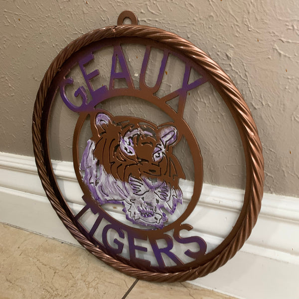 12",18",24",32" GEAUX TIGERS CUSTOM VINTAGE METAL CRAFT TEAM WALL ART HANDMADE