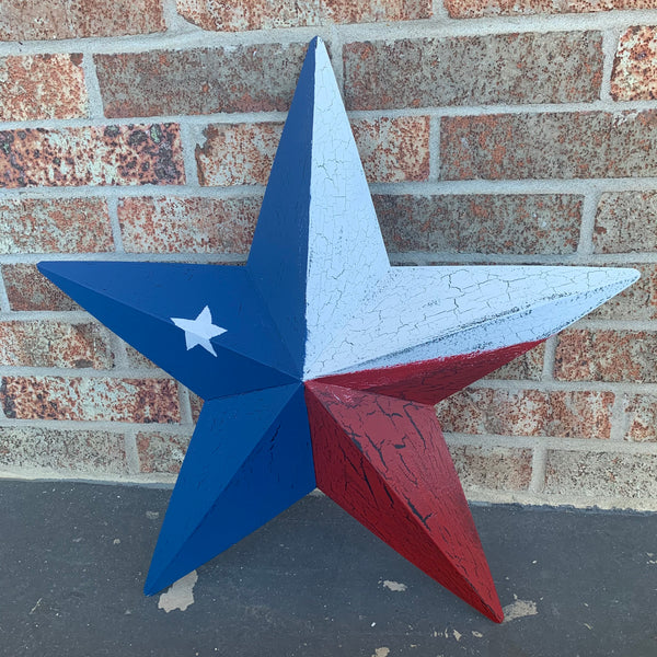 CRACKLE STYLE RED WHITE & BLUE METAL BARN STAR METAL WALL ART WESTERN HOME DECOR RUSTIC NEW
