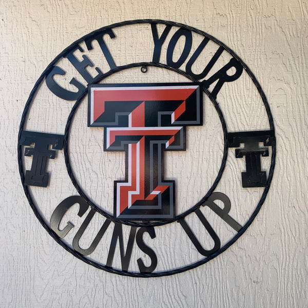 12", 18", 24", 32" GET YOUR GUNS UP TEXAS TECH METAL CUSTOM VINTAGE CRAFT TEAM SIGN HANDMADE