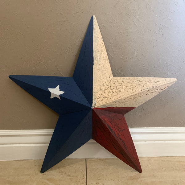 CRACKLE STYLE RED BEIGE & BLUE METAL BARN STAR METAL WALL ART WESTERN HOME DECOR RUSTIC NEW