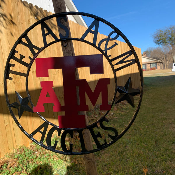 TEXAS A&M WITH STARS CUSTOM METAL VINTAGE CRAFT SIGN WALL ART TEAM SIGN HANDMADE