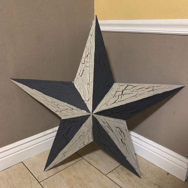 CRACKLE STYLE BEIGE & BLACK METAL BARN STAR METAL WALL ART WESTERN HOME DECOR RUSTIC NEW