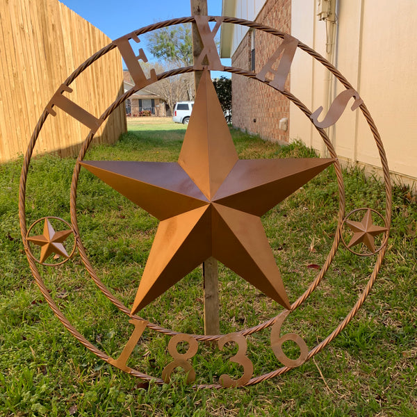 24", 32",36",40" TEXAS 1836 HAMMERED COPPER  BARN STAR METAL WALL WESTERN HOME DECOR RED WHITE BLUE ART