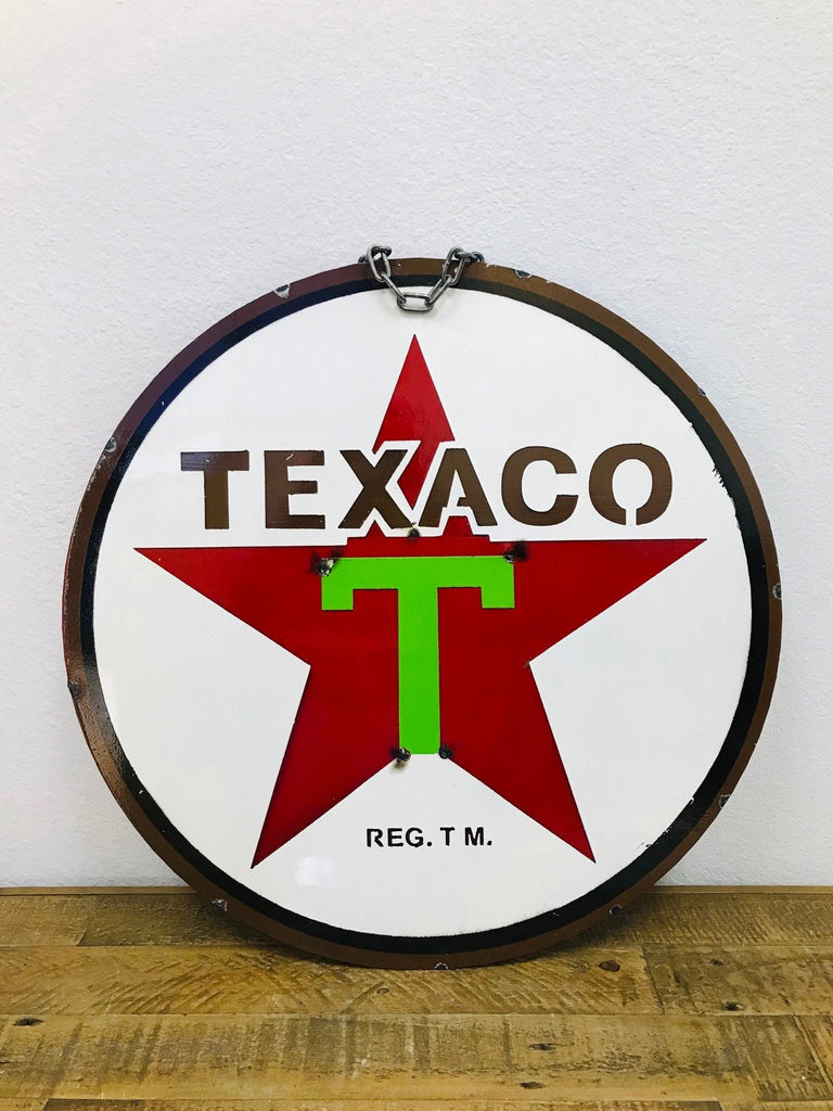 #36-339 23" TEXACO PATRIOTIC METAL SIGN DISC WALL ART WESTERN HOME DECOR HANDMADE
