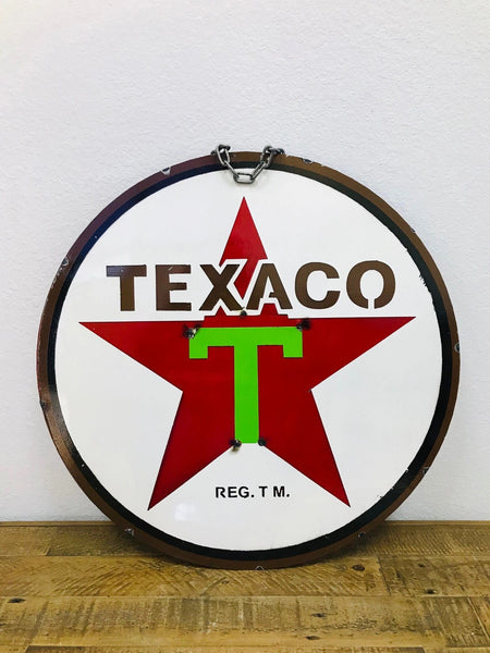 #36-339 23" TEXACO PATRIOTIC METAL SIGN DISC WALL ART WESTERN HOME DECOR HANDMADE