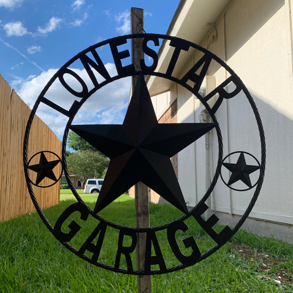 LONESTAR GARAGE STYLE CUSTOM BARN NAME STAR LONESTAR GARAGE METAL NAME BARN STAR WITH TWISTED ROPE RING 3d STAR ART WESTERN HOME DECOR RUSTIC BROWN