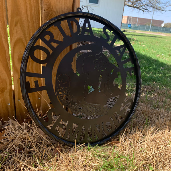 12",18", 24", 32" FSU FLORIDA STATE SEMINOLES INDIAN BLACK METAL CUSTOM VINTAGE CRAFT TEAM SIGN