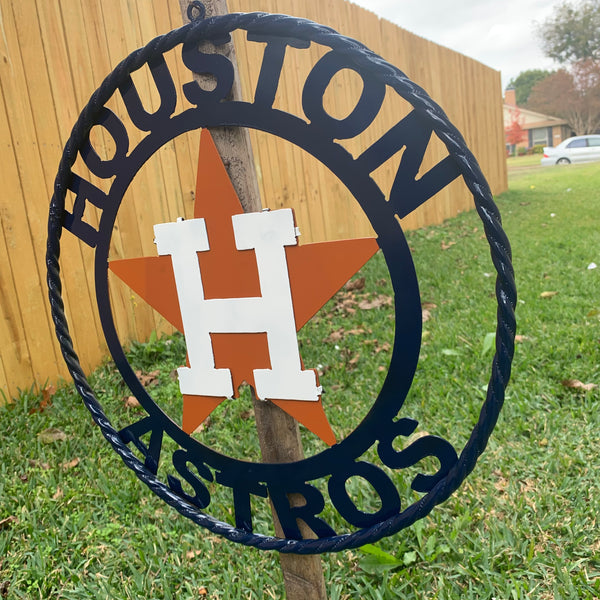 12",18",24",32",36" HOUSTON ASTROS ORANGE & NAVY  BLUE CUSTOM METAL VINTAGE CRAFT WALL ART HANDMADE