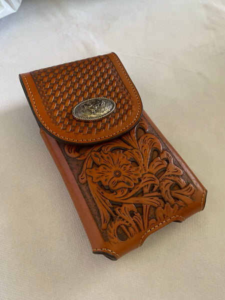 L_2069-1  7" ROOSTER TAN BROWN LEATHER POUCH EXTRA LARGE  BELT LOOP HOLSTER CELL PHONE CASE UNIVERSAL OVERSIZE