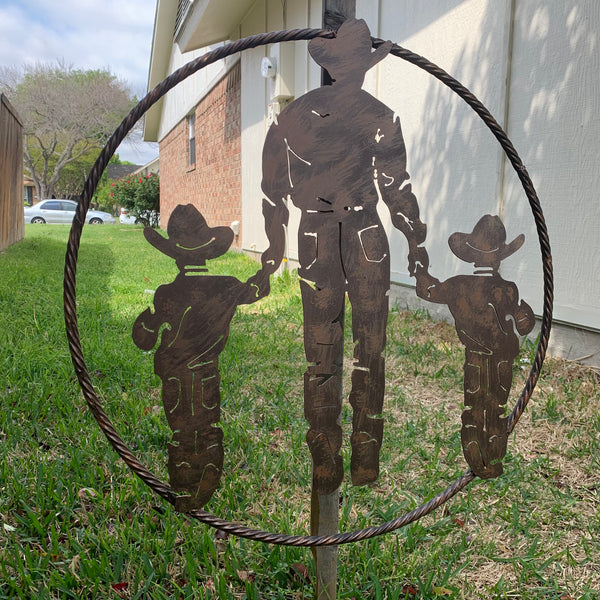 18",24" FATHER & 2 SON LASER CUT METAL WALL ART CUSTOM VINTAGE CRAFT RUSTIC BRONZE COPPER HAND MADE