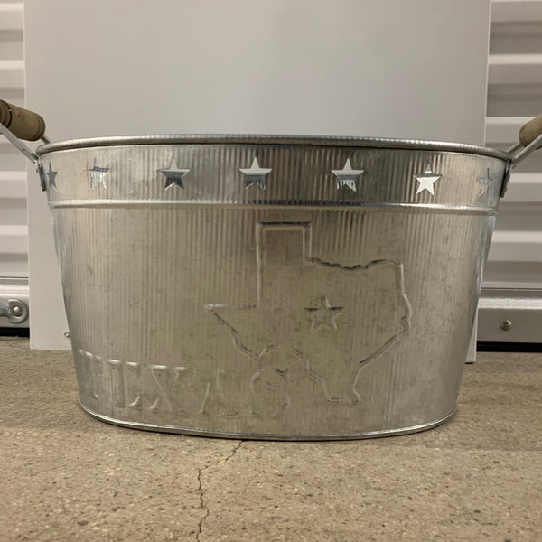 24" TEXAS BUCKET SILVER METAL OVAL TUB BEVERAGE HOLDER WESTERN HOME DECOR HANDMADE NEW #EH12495