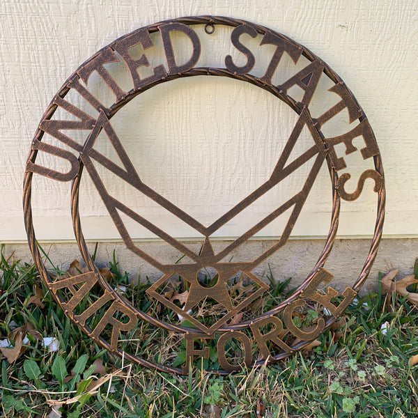 24" US AIR FORCE MILITARY METAL WALL ART WESTERN HOME DECOR AIRFORCE RUSTIC BRONZE