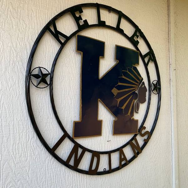 KELLER INDIANS CUSTOM VINTAGE METAL CRAFT WALL ART TEAM SIGN WESTERN HOME DECOR NEW