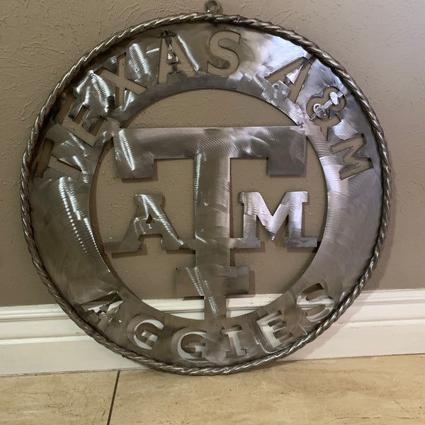 24" TEXAS A&M WIDE BAND RAW METAL CUSTOM VINTAGE CRAFT WALL ART TEAM SIGN HANDMADE