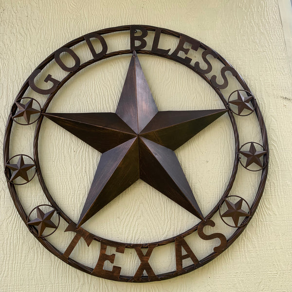 #EH11107-24" GOD BLESS TEXAS BARN LONE STAR WITH 3 SMALL STARS WESTERN HOME DECOR HANDMADE NEW