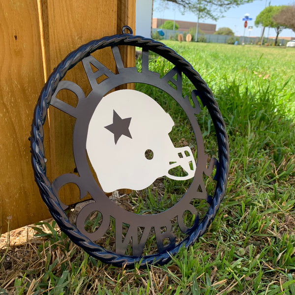 12", 18", 24", 32" DALLAS COWBOYS HELMET SIGN NAVY BLUE & WHITE METAL CUSTOM VINTAGE CRAFT WALL ART TEAM SIGN HANDMADE
