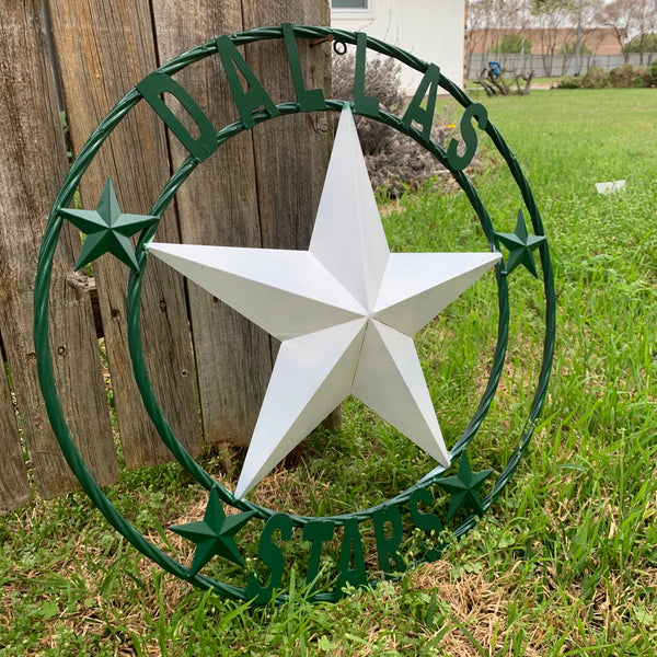 DALLAS STARS BARN LONE STAR METAL HOCKEY TEAM WESTERN HOME DECOR CRAFT RUSTIC GREEN & WHITE