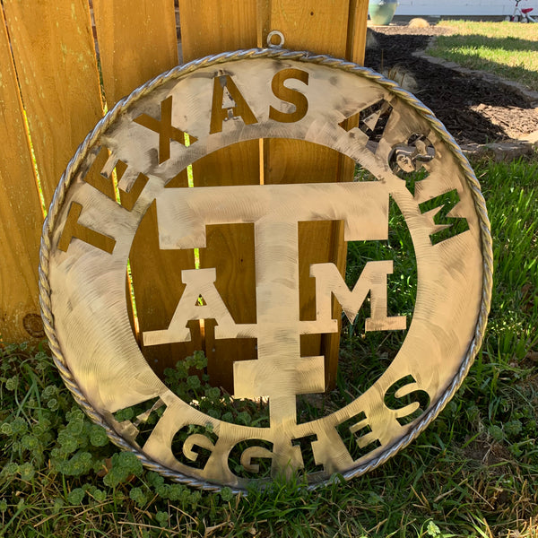 24" TEXAS A&M WIDE BAND RAW METAL CUSTOM VINTAGE CRAFT WALL ART TEAM SIGN HANDMADE