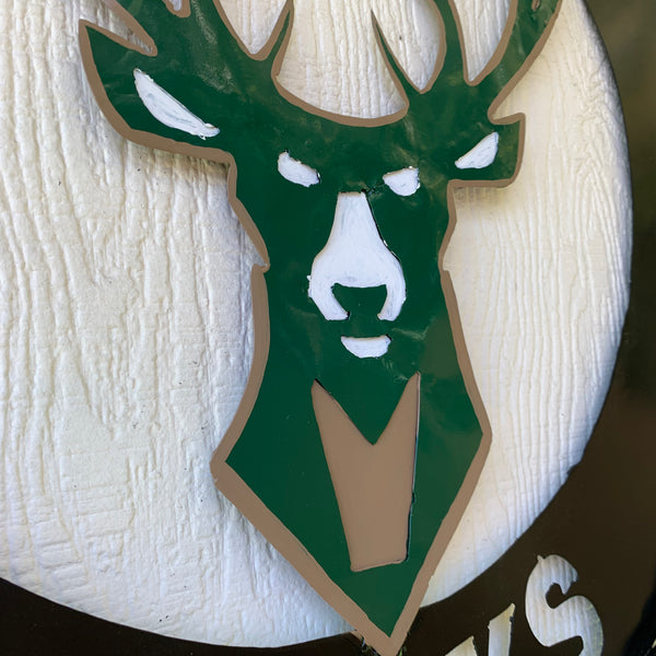 24" MILWAUKEE BUCKS WIDE BAND DISC STYLE METAL CUSTOM VINTAGE CRAFT TEAM SPORTS SIGN HANDMADE