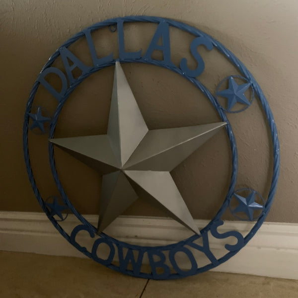 DALLAS COWBOYS LIGHT BLUE & SILVER DECOR METAL ART WESTERN HOME WALL DECOR SIZE:24",32",36",40",42",44",46",50"