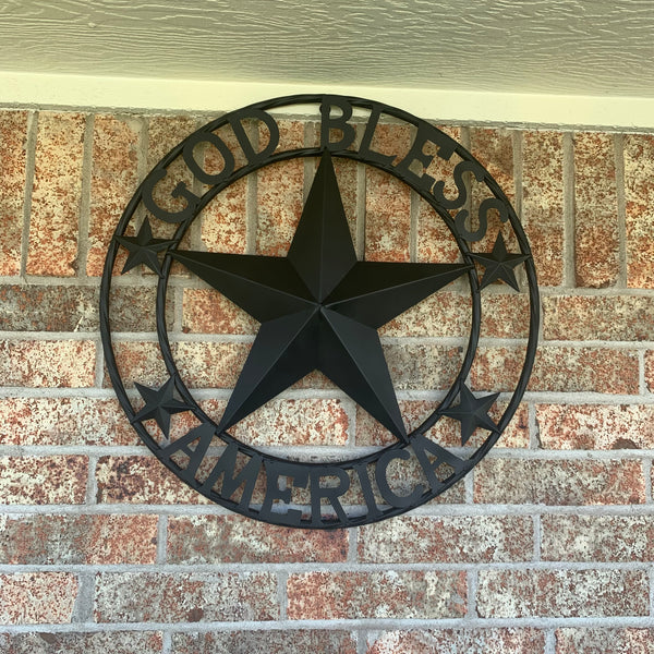 GOD BLESS AMERICA BLACK METAL BARN LONESTAR TWISTED RING METAL ART WESTERN HOME DECOR HANDMADE NEW-#EH10487