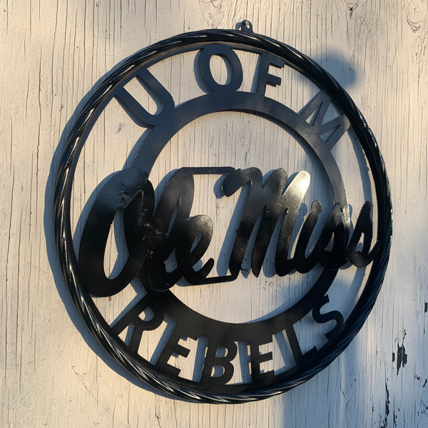 12",18",24",32" OLE MISS REBELS MISSISSIPPI BLACK CUSTOM VINTAGE METAL CRAFT TEAM SIGN HANDMADE RUSTIC BLACK