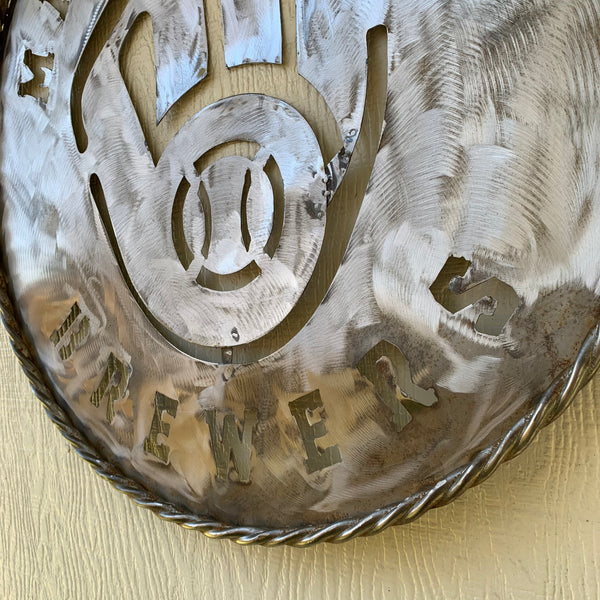 24" MILWAUKEE BREWERS RAW METAL WIDE BAND DISC STYLE CUSTOM METAL VINTAGE CRAFT TEAM SIGN HANDMADE