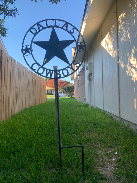 24" STAR & 34" STAKE DALLAS COWBOYS DECOR METAL ART WESTERN HOME WALL DECOR ALL RUSTIC BLACK STAR WITH 34" STAKE